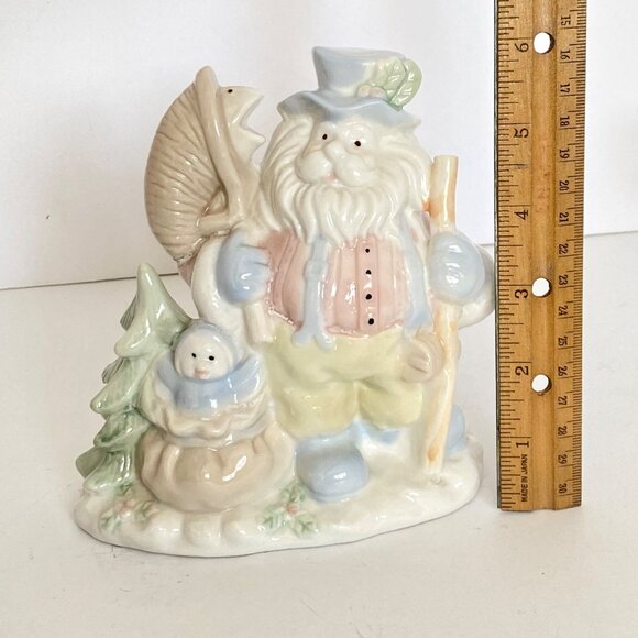 Santa Figurine W Fish In Bag Blue Top Hat Porcelain Pastel Color Christmas Decor - Picture 7 of 8